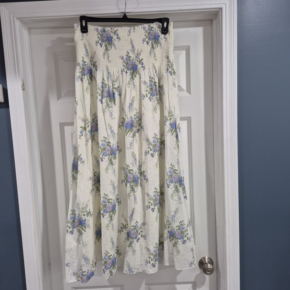 Love Shack Fancy Maxi Skirt Womens XL Falune Floral Deep Slit Pull On Cottage - Picture 3 of 11